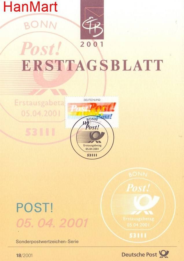 Znaczek Niemcy 2001 Pierwszy dzień wydania