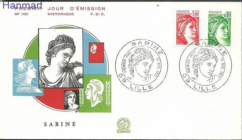 Znaczek Francja 1977 Mi 2057-2058Ay FDC