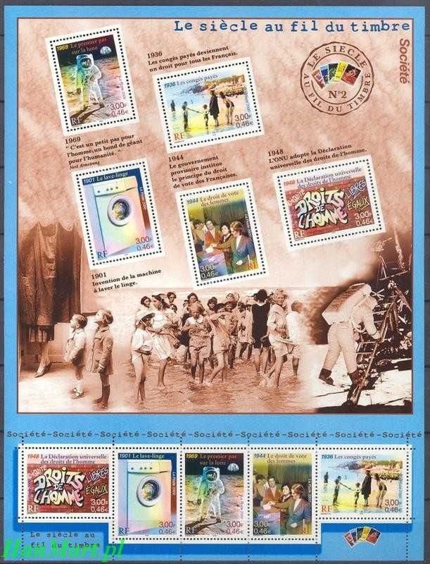Znaczek Francja 2000 Mi ark 3491-3495 Czyste **