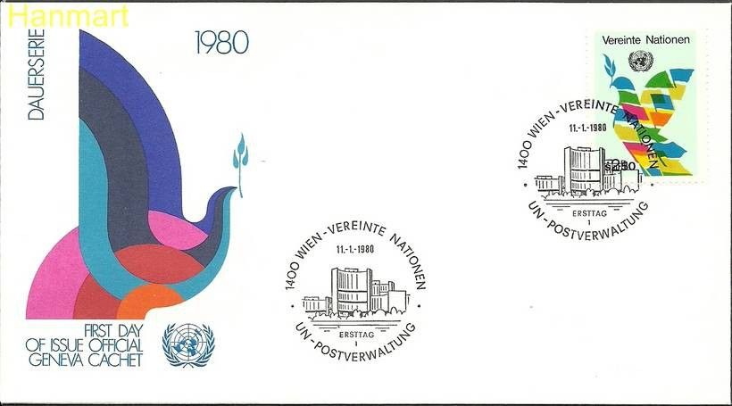 Znaczek Narody Zjednoczone Wiedeń 1980 Mi 8 FDC