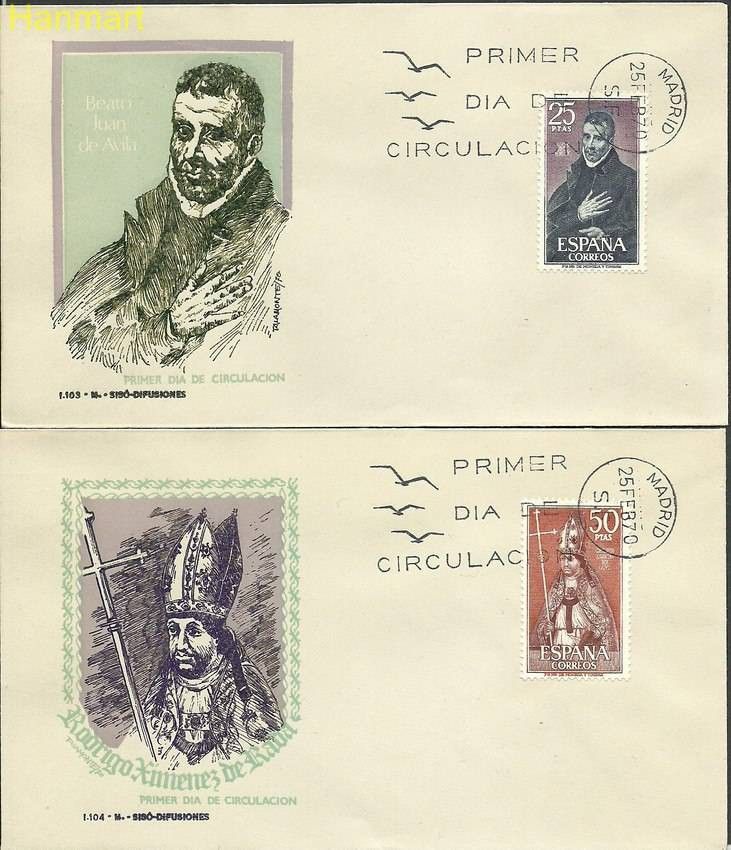 Znaczek Hiszpania 1970 Mi 1846-1847 FDC