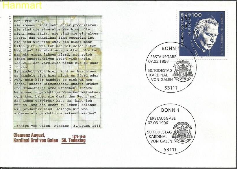 Znaczek Niemcy 1996 Mi 1848 FDC