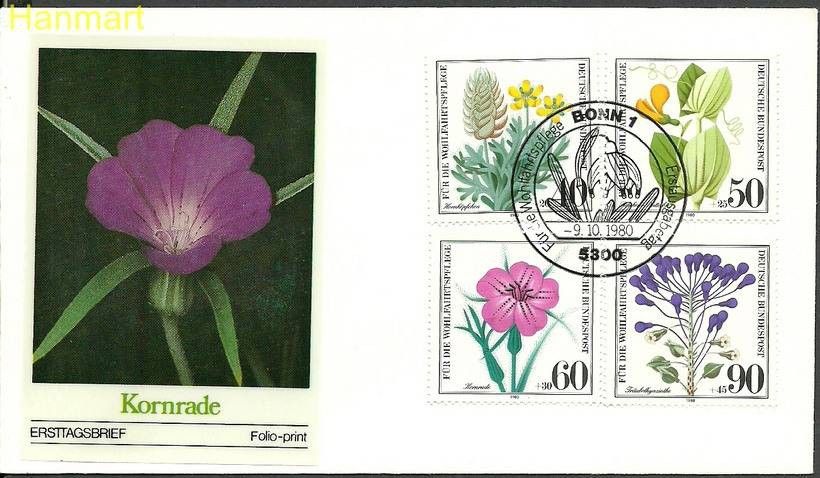 Znaczek Niemcy 1980 Mi 1059-1062a FDC
