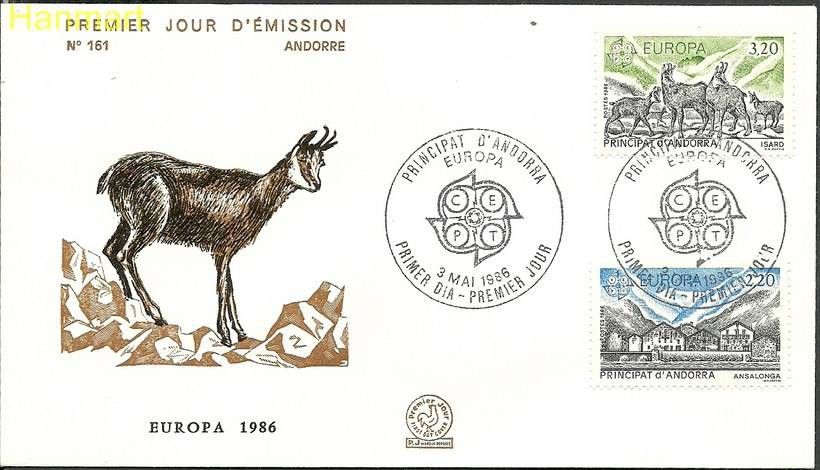 Znaczek Andora Francuska 1986 Mi 369-370 FDC