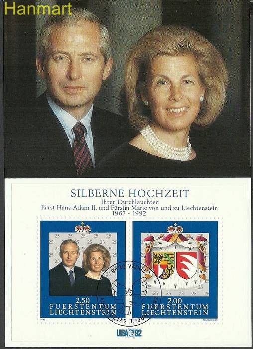 Znaczek Liechtenstein 1992 Mi bl 14 Karta Max