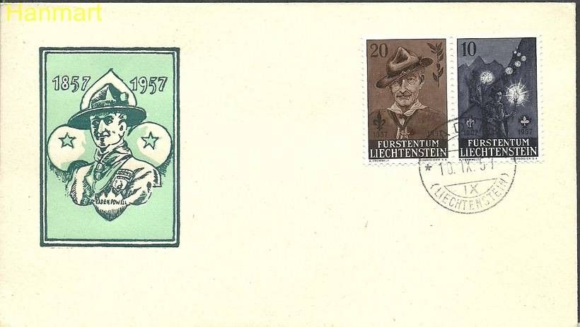 Znaczek Liechtenstein 1957 Mi 360-361 FDC