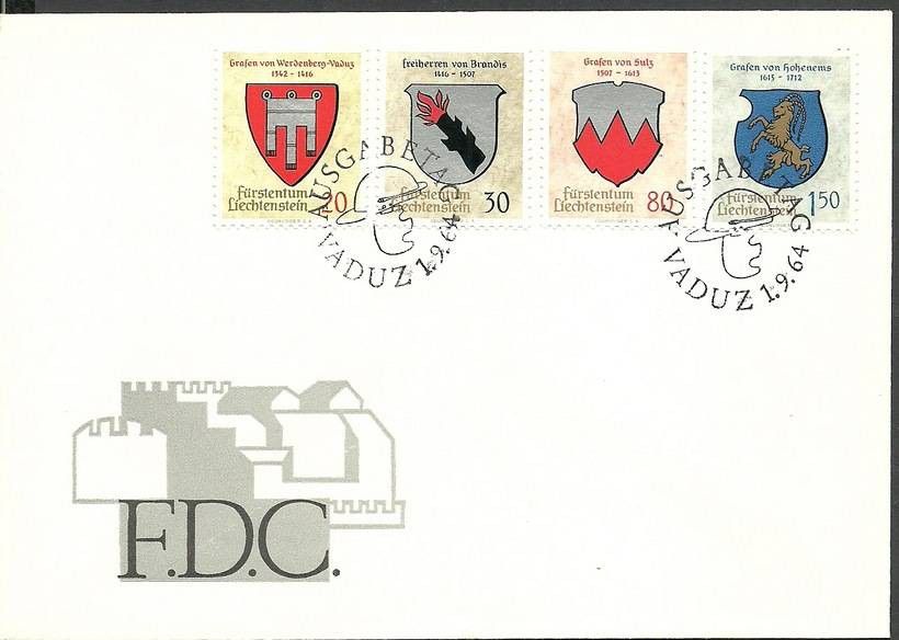 Znaczek Liechtenstein 1964 Mi 440-443 FDC