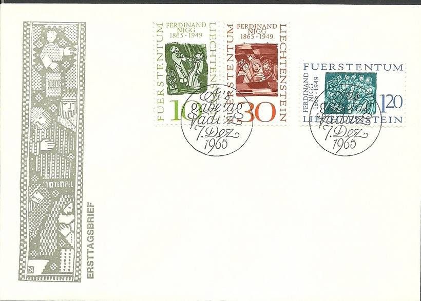Znaczek Liechtenstein 1965 Mi 455-457 FDC