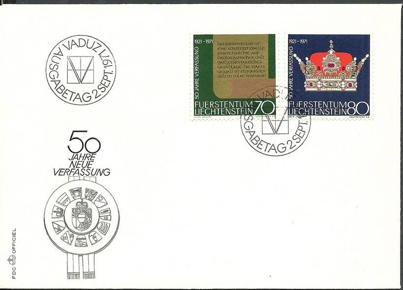 Znaczek Liechtenstein 1971 Mi 546-547 FDC