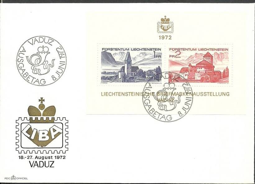 Znaczek Liechtenstein 1972 Mi bl 9 FDC