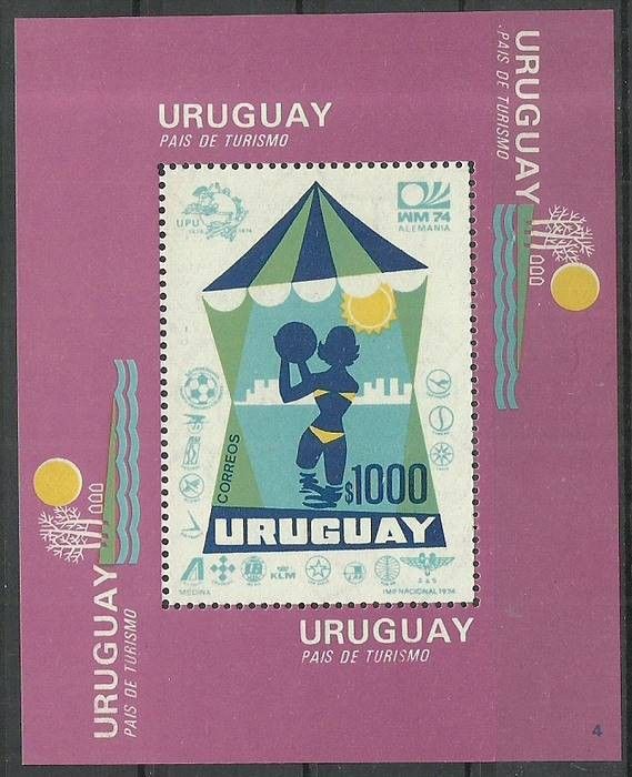 Znaczek Urugwaj 1974 Mi bl 20 Czyste **