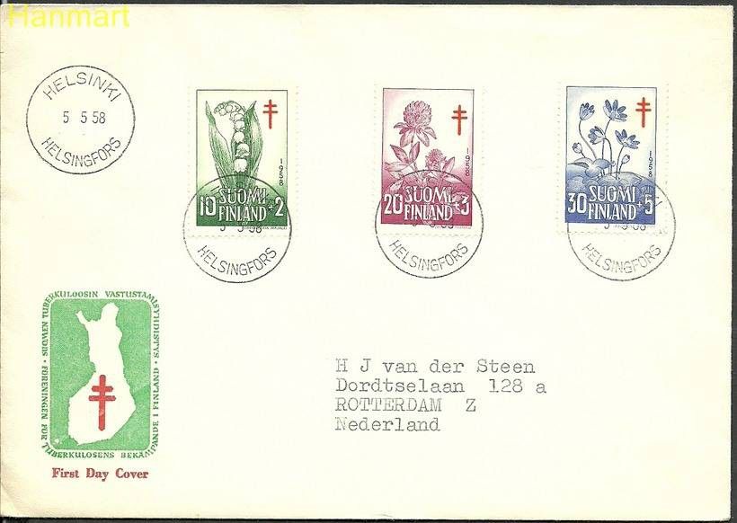 Znaczek Finlandia 1958 Mi adr493-495 FDC
