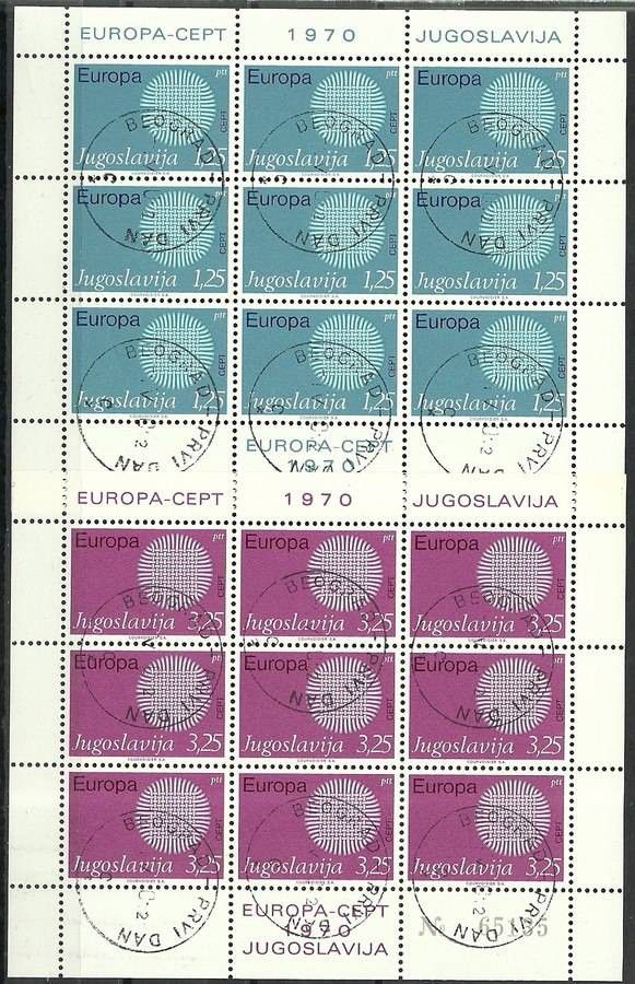 Znaczek Jugosławia 1970 Mi ark 1379-1380 Stemplowane