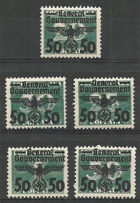 Znaczek Generalna Gubernia / GG 1940 Mi 35-39 Fi 35-39 Czyste **
