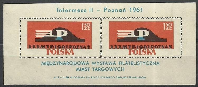 Znaczek Polska 1961 Mi bl 25a Fi bl 29I Czyste **