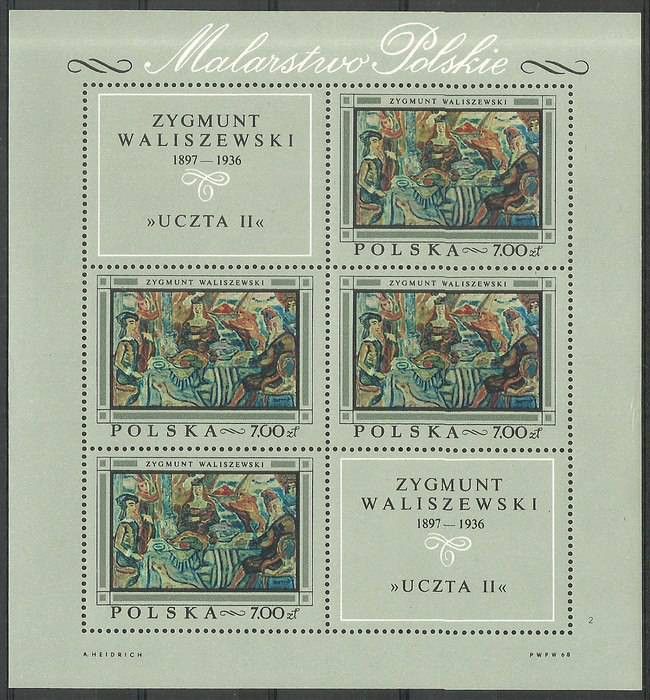 Znaczek Polska 1968 Mi ark 1871 Fi bl 56 Czyste **