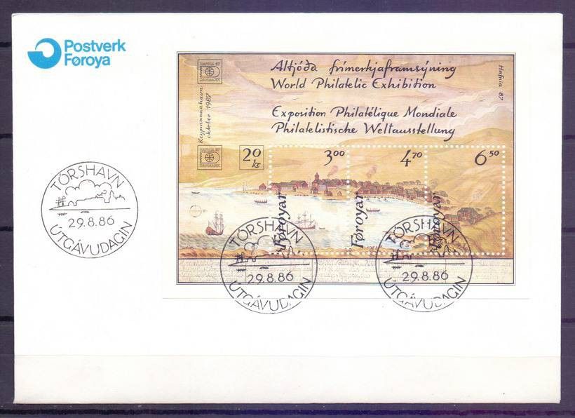 Znaczek Wyspy Owcze 1986 Mi bl 2 FDC