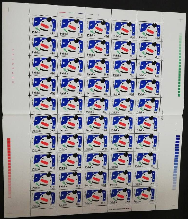 Znaczek Polska 1988 Mi ark 3180 zgięte Fi ark 3032 bent Czyste **