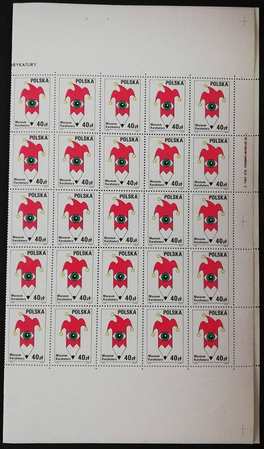 Znaczek Polska 1989 Mi ark 3220 zgięte Fi ark 3072 bent Czyste **
