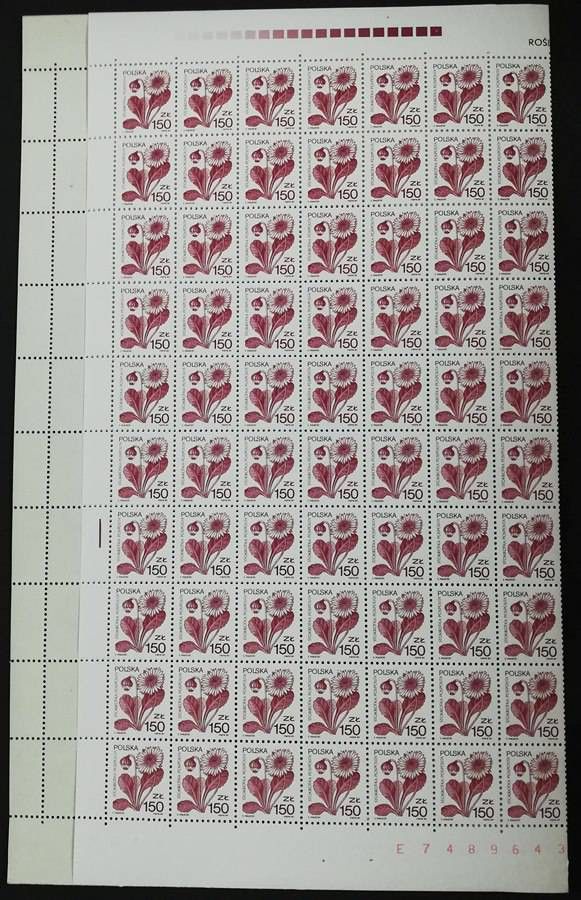 Znaczek Polska 1989 Mi ark 3235B1 zgięte Fi ark 3087B1 bent Czyste **