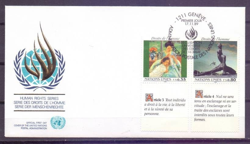 Znaczek Narody Zjednoczone Genewa 1989 Mi 180-181 FDC
