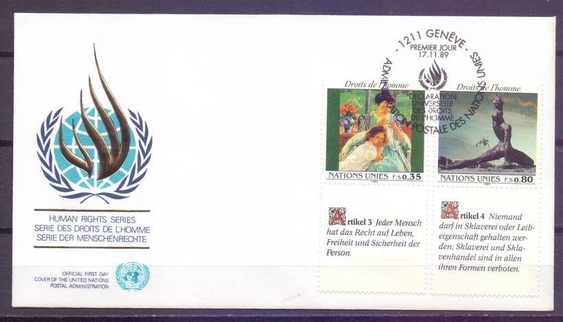 Znaczek Narody Zjednoczone Genewa 1989 Mi 180-181 FDC