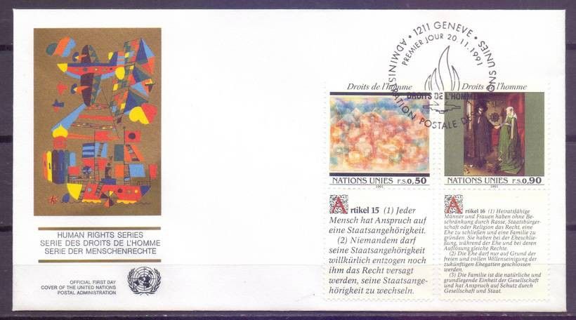 Znaczek Narody Zjednoczone Genewa 1991 Mi 208-209 FDC
