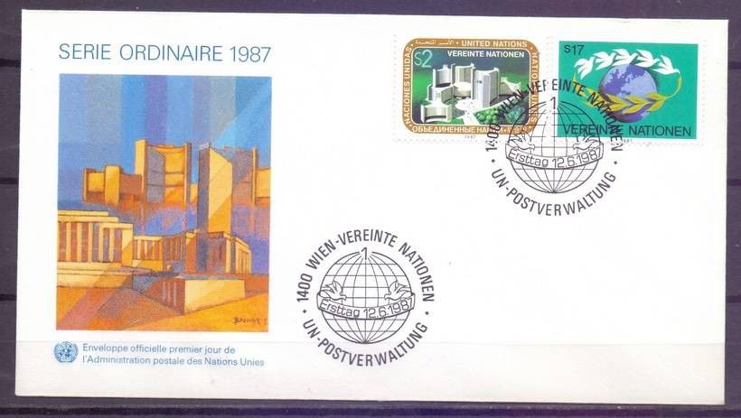 Znaczek Narody Zjednoczone Wiedeń 1987 Mi 73-74 FDC