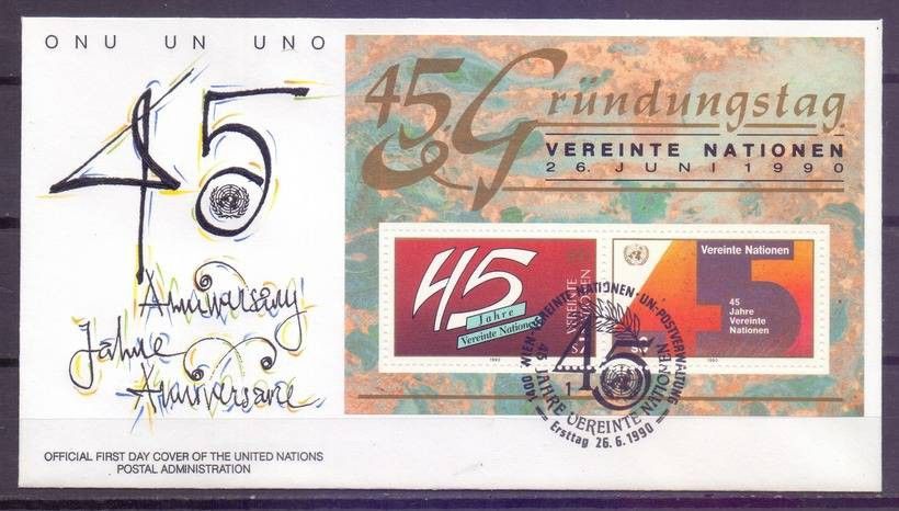 Znaczek Narody Zjednoczone Wiedeń 1990 Mi bl 5 FDC