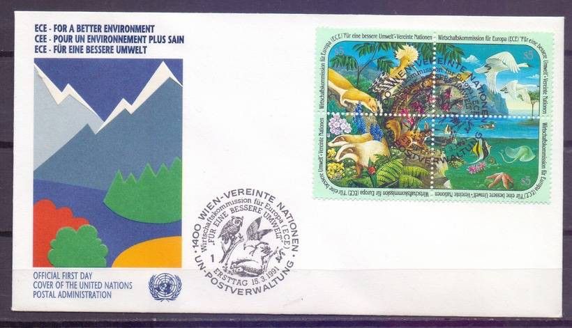 Znaczek Narody Zjednoczone Wiedeń 1991 Mi 110-113 FDC