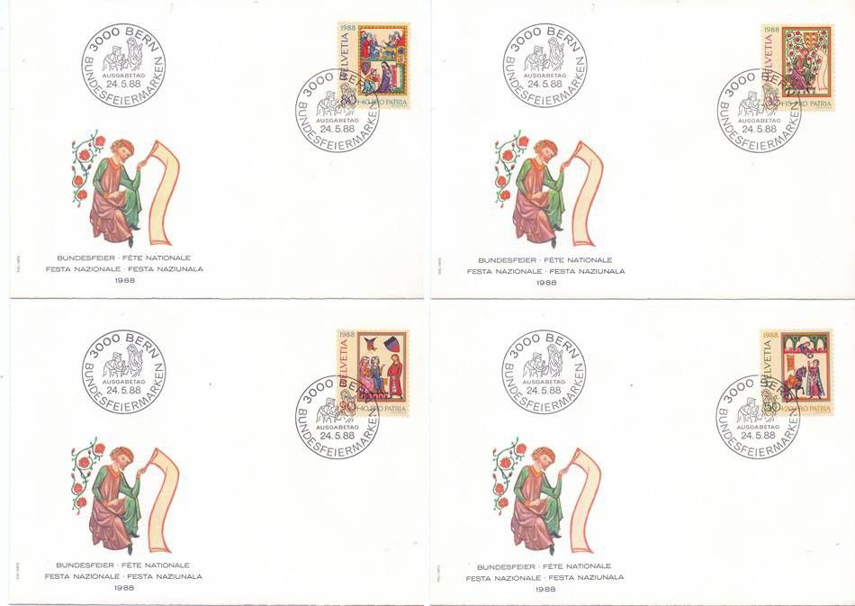 Znaczek Szwajcaria 1988 Mi 1372-1375 FDC