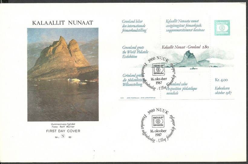 Znaczek Grenlandia 1987 Mi bl 2 FDC