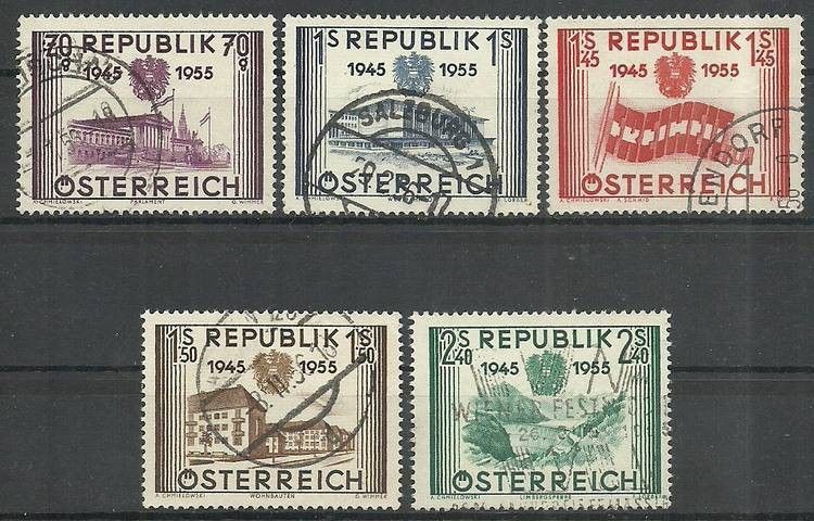 Znaczek Austria 1955 Mi 1012-1016 Stemplowane