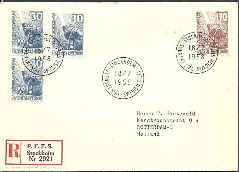 Znaczek Szwecja 1958 Mi adr441-442C FDC
