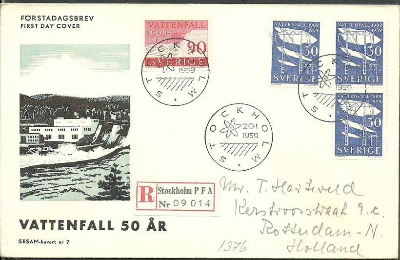 Znaczek Szwecja 1959 Mi adr446-447 FDC