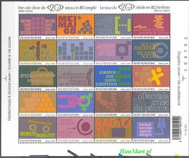 Belgia 2002 Mi ark 3161-3180 Czyste **