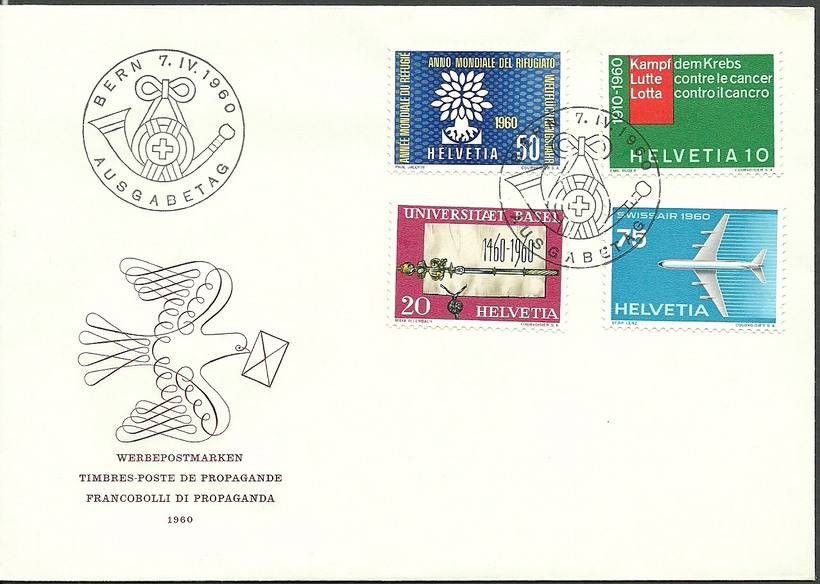 Znaczek Szwajcaria 1960 Mi 692-695 FDC