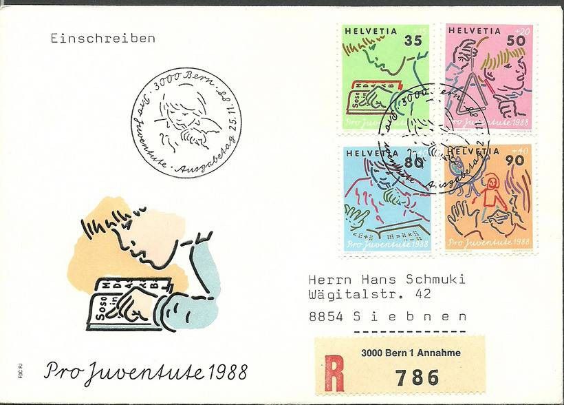 Znaczek Szwajcaria 1988 Mi adr 1381-1384 FDC