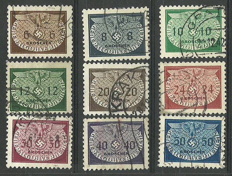 Znaczek Generalna Gubernia / GG 1940 Mi die 16-24 Fi U 16-24 Stemplowane