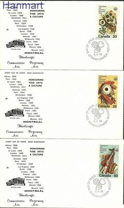Znaczek Kanada 1976 Mi 621-623 FDC