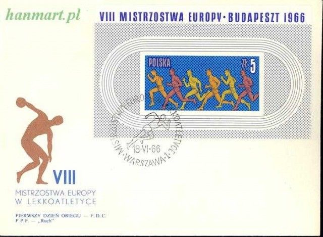 Znaczek Polska 1966 Mi bl 39 Fi bl 47 FDC