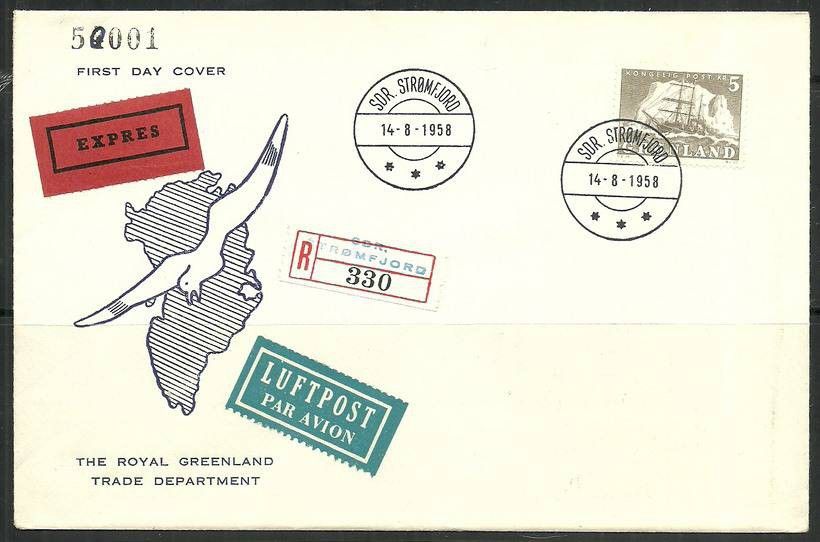 Znaczek Grenlandia 1958 Mi 41adr FDC