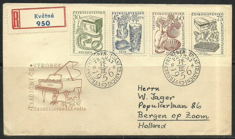 Znaczek Czechosłowacja 1956 Mi 954-957adr FDC