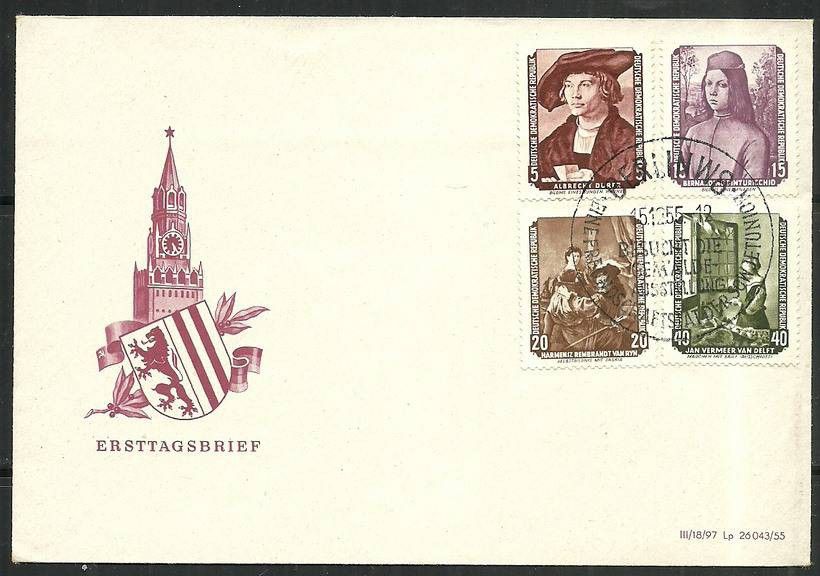 Znaczek NRD / DDR 1955 Mi 504+506-508 FDC