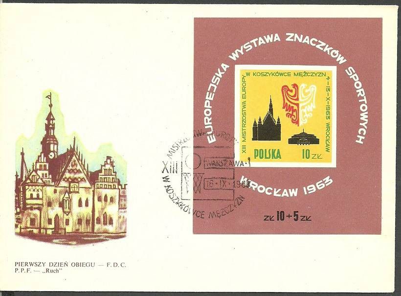 Znaczek Polska 1963 Mi bl 30 Fi bl 39 FDC