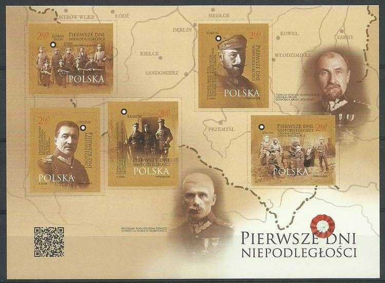 Znaczek Polska 2018 Mi ark 5035-5039 Fi bl 322 Czyste **