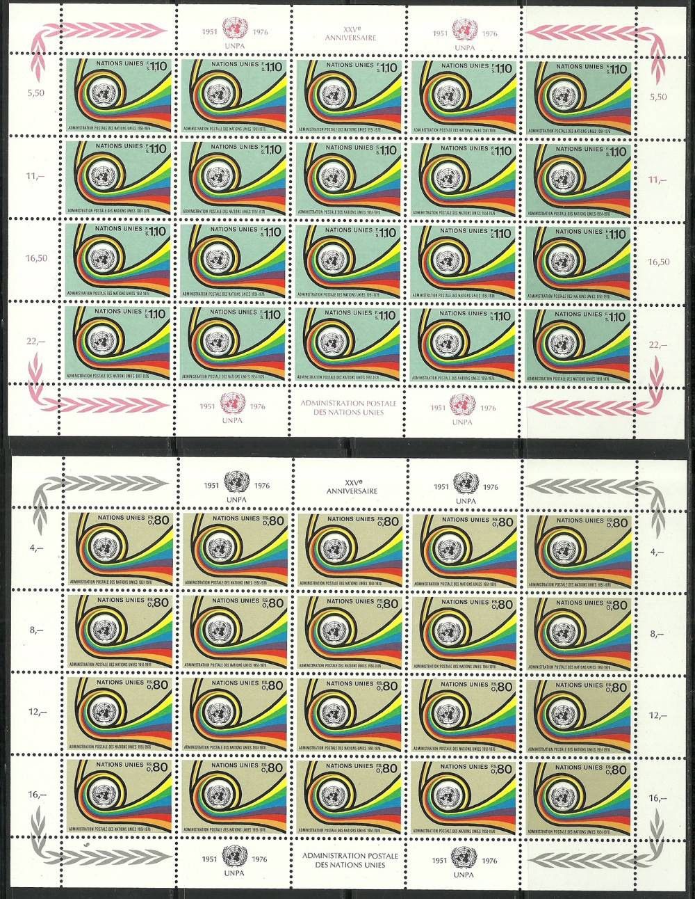 Znaczek Narody Zjednoczone Genewa 1976 Mi ark 60-61 Czyste **