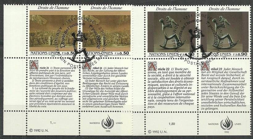 Znaczek Narody Zjednoczone Genewa 1992 Mi 223-224 Stemplowane