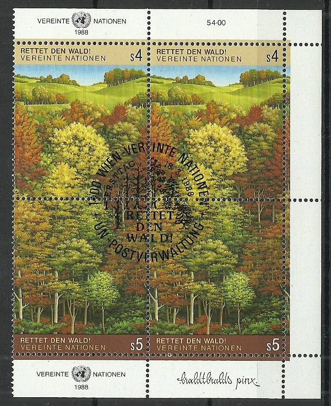 Znaczek Narody Zjednoczone Wiedeń 1988 Mi 81-82 Stemplowane