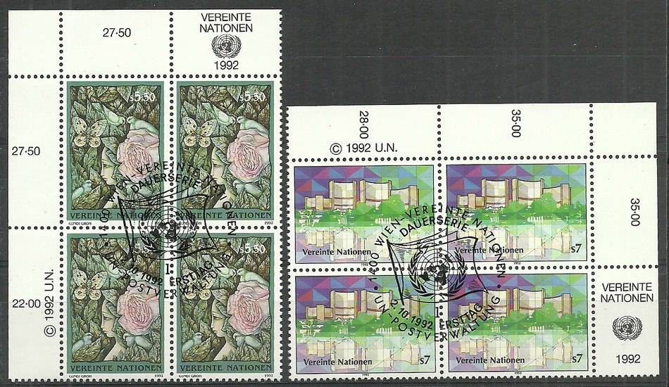 Znaczek Narody Zjednoczone Wiedeń 1992 Mi 137-138 Stemplowane